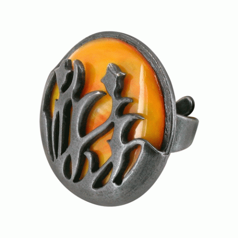 Кольцо из окрашенного нефрита ANTHRACITE orange round ring