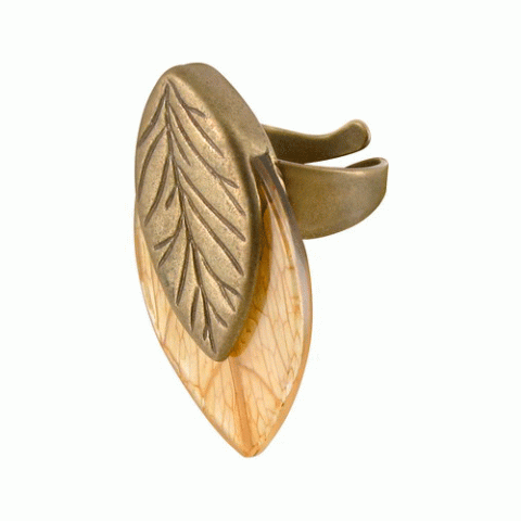 Кольцо из нефрита и авантюрина FORET ENCHANTEE dried leaf ring 