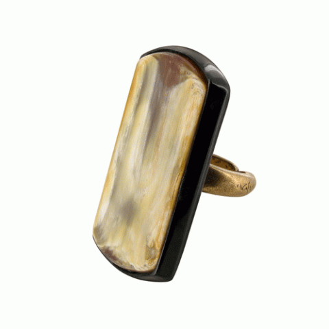 Кольцо из агата, черного рога и рога индийского быка Sahel rectangular ring 