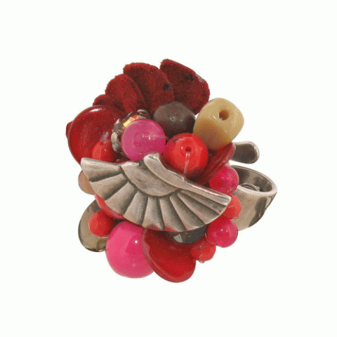 Кольцо из коралла, перламутра и кварца SENORITA "bouquet" ring