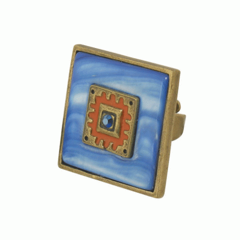 Кольцо из содалита и красного авантюрина BELIZE blue square ring