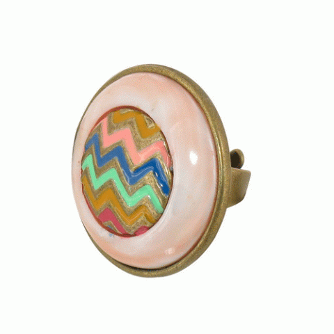 Кольцо из агата, перламутра и родонита VIBRATION round ring with peach shell