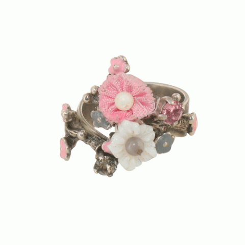 Кольцо из розового перламутра и кварца SAKURA open ring