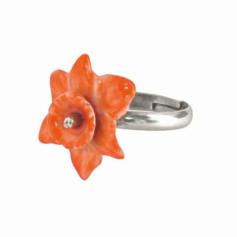Кольцо из розового нефрита и стекляруса ECHAPPEE BUCOLIQUE orange flower ring