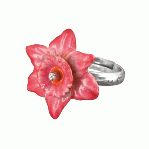 Кольцо из розового нефрита и стекляруса ECHAPPEE BUCOLIQUE pink flower ring