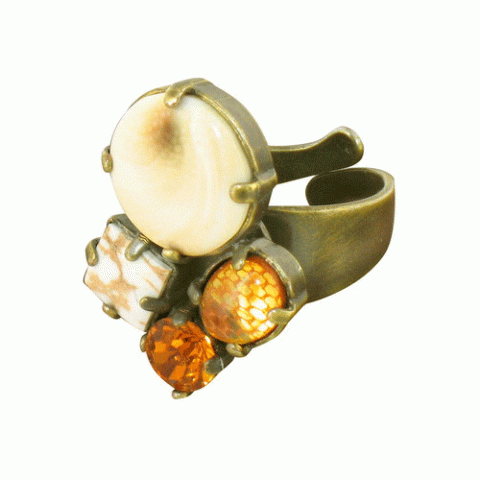 Кольцо из стекляруса и ракушки кумаси MESANGE ROUSSE 4 elements ring