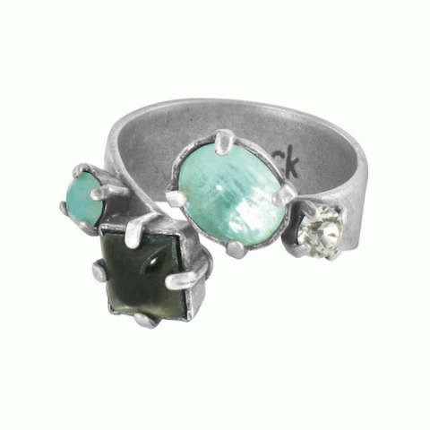 Кольцо из араукарии и черного перламутра MESANGE BLEUE open ring