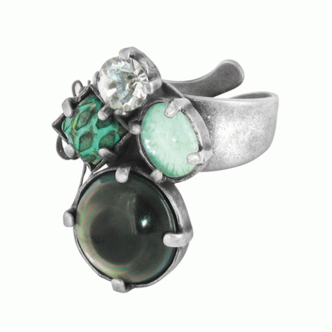 Кольцо из араукарии и черного перламутра MESANGE BLEUE  4 elements ring