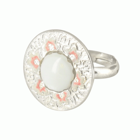 Кольцо из перламутра и горного хрусталя DAME BLANCHE round ring w/MOP cab