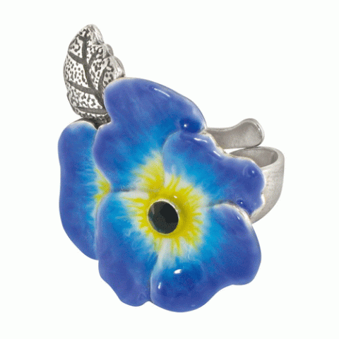 Кольцо из ляписа лазури и кальцита PENSEE NOCTURNE large flower ring