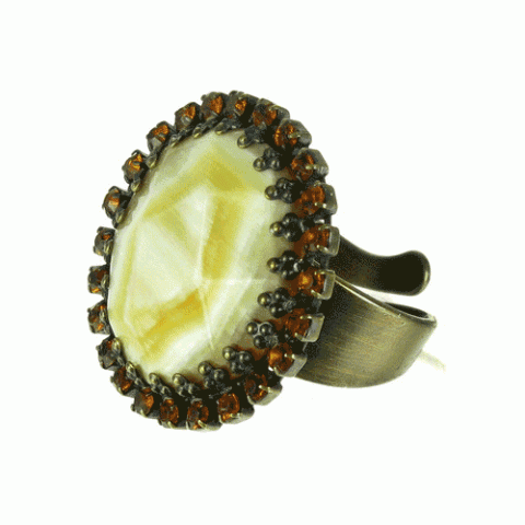 Кольцо из кружева, кристаллов сваровски, рога быка зебу SORAYA 19--60570