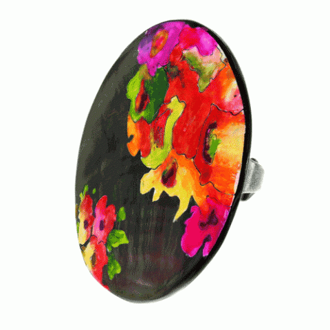 Кольцо из ракушки Black Lip и кристаллов Сваровски FLORA 19--60813