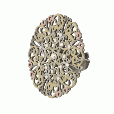 Кольцо из коралла, жемчуга, лунного камня и кальцита SILK 19--M1382
